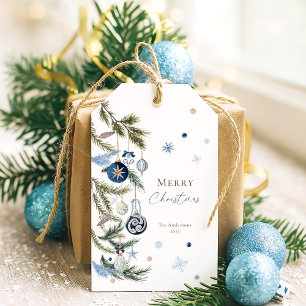 Elegant Watercolor Blue White Christmas Ornament Gift Tags