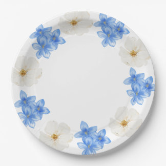 Elegant Watercolor Blue & White Floral Party Paper Plate