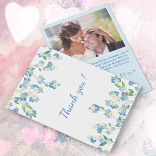 Elegant Watercolor Blue White Floral Photo Wedding Thank You Card