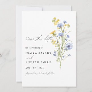 Elegant watercolor blue wildflower Save The Date