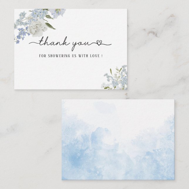 Elegant Watercolor Blue Wildflowers Baby shower Card (Front/Back)
