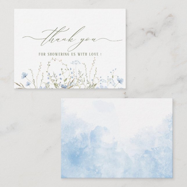 Elegant Watercolor Blue Wildflowers Baby shower Card (Front/Back)