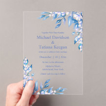 elegant watercolor blue winter greenery wedding 
