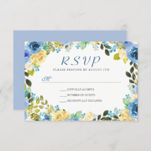 Elegant Watercolor Blue Yellow Floral Wreath RSVP