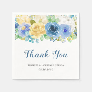 Elegant Watercolor Blue Yellow Rose Garden Wedding Napkin