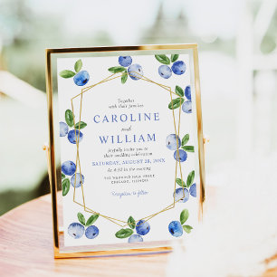 Elegant Watercolor Blueberries Wedding Invitation