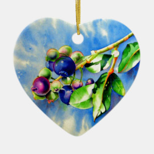 Elegant watercolor blueberry painting ceramic tree decoration