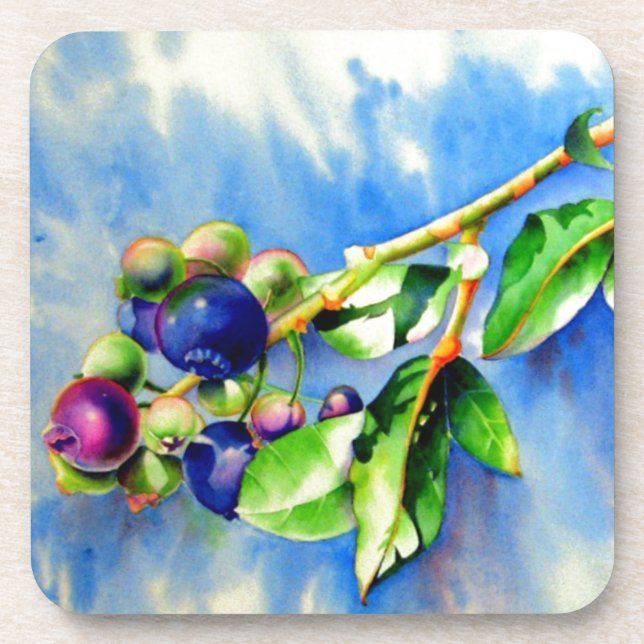 Elegant watercolor blueberry painting coaster (Front)