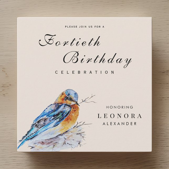 Elegant Watercolor Bluebird Milestone Birthday Invitation (Creator Uploaded)