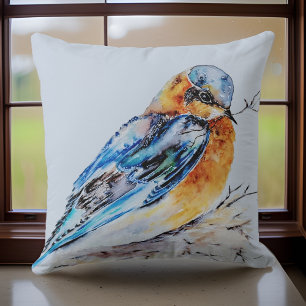 Elegant Watercolor Bluebird Nature Cushion
