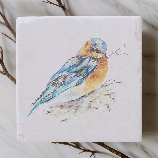 Elegant Watercolor Bluebird Nature Stone Coaster (Creator Uploaded)