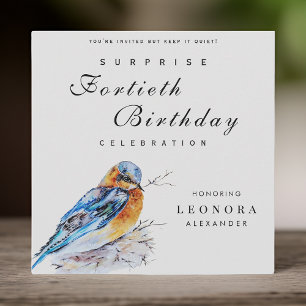 Elegant Watercolor Bluebird Surprise Birthday Invitation