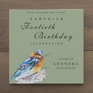 Elegant Watercolor Bluebird Surprise Birthday Invitation
