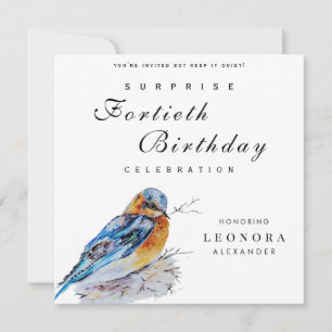 Elegant Watercolor Bluebird Surprise Birthday Invitation