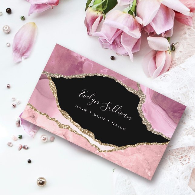 elegant watercolor blush agate on black business card (Creator Uploaded)
