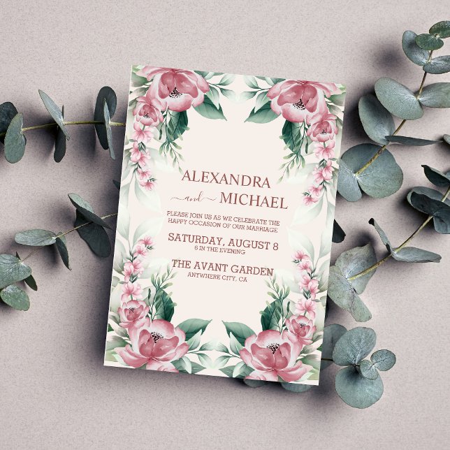Elegant Watercolor Blush Dusty Rose Floral  Invitation (Creator Uploaded)