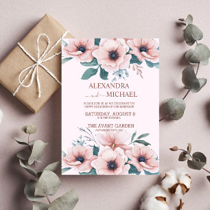 Elegant Watercolor Blush Dusty Rose Floral Wedding Invitation