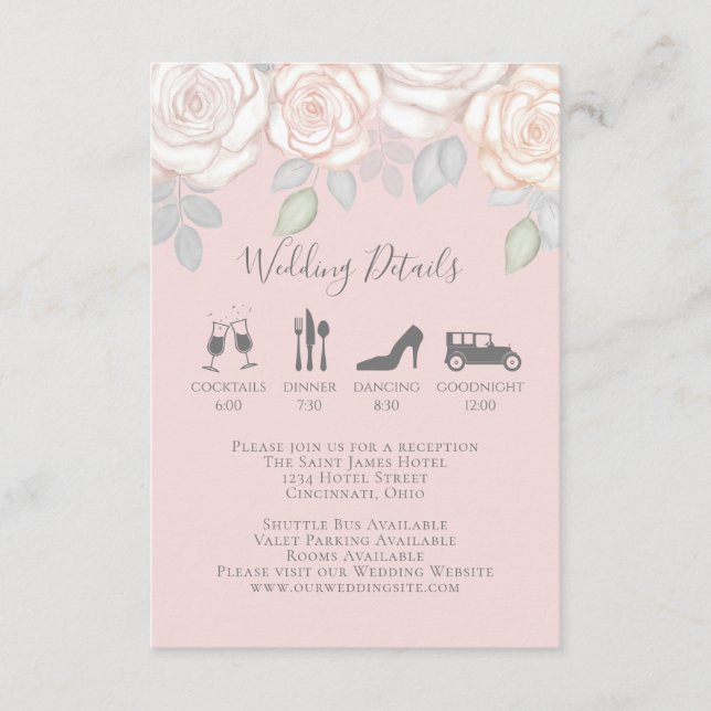 Elegant Watercolor Blush Floral Calligraphy Photo Enclosure Card (Front)