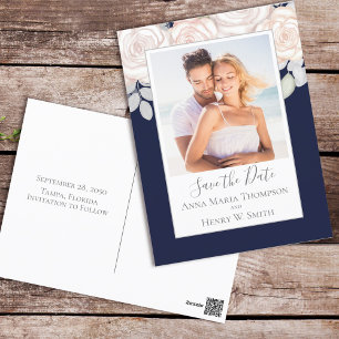 Elegant Watercolor Blush Floral Calligraphy Photo Postcard