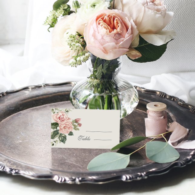 Elegant Watercolor Blush Garden Pink Rose Wedding Place Card (Creator Uploaded)