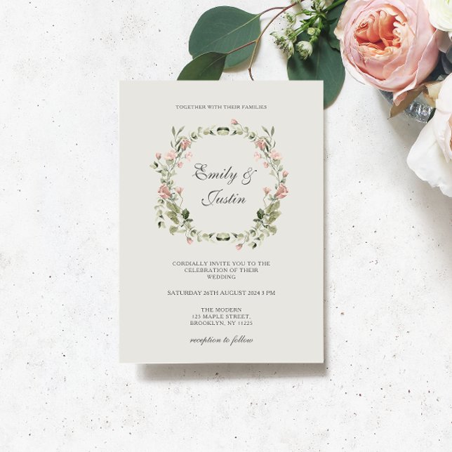 Elegant Watercolor Blush Garden Pink Roses Wedding Invitation (Creator Uploaded)