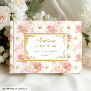 Elegant watercolor blush gold wedding guest book