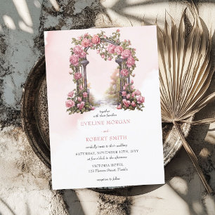 Elegant watercolor blush pink floral arch wedding invitation