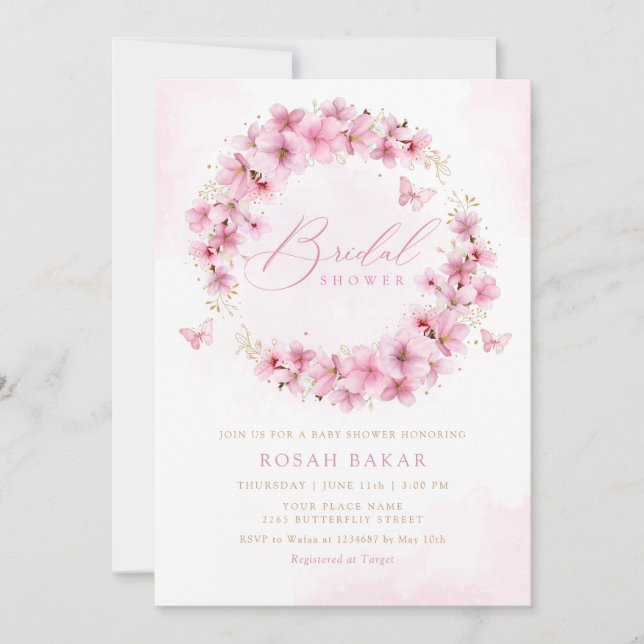 Elegant Watercolor Blush Pink Floral Bridal Shower Invitation (Front)