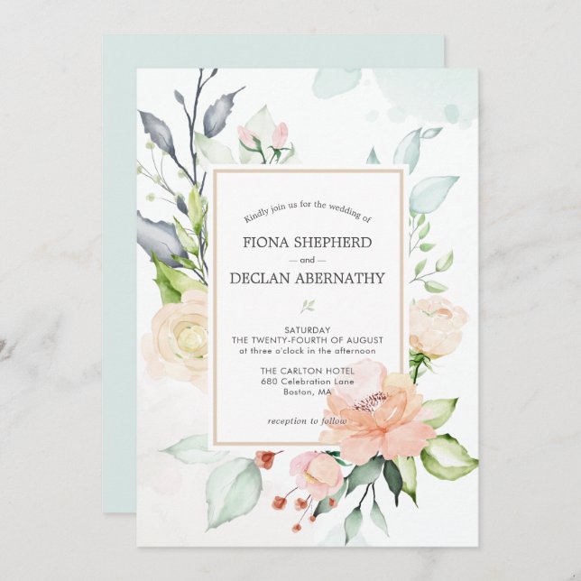 Elegant Watercolor Blush Pink Floral Wedding Invit Invitation (Front/Back)