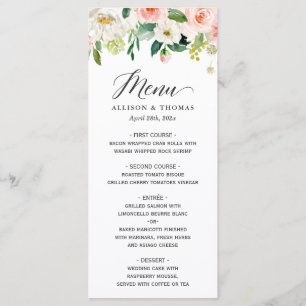 Elegant Watercolor Blush Pink Floral Wedding Menu