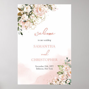 Elegant watercolor blush pink floral wedding poster