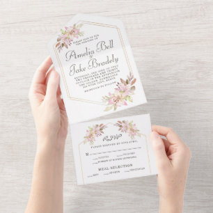 Elegant Watercolor Blush Pink Lilies Wedding All In One Invitation