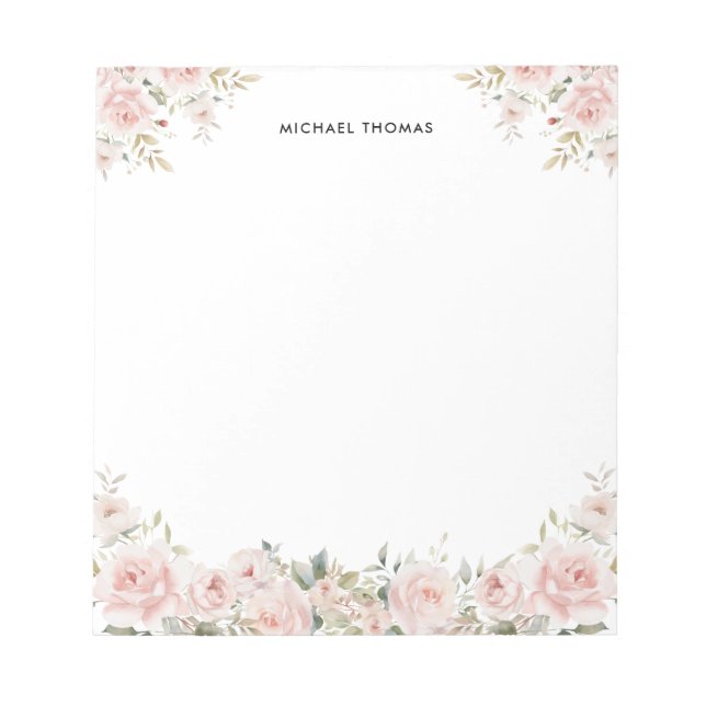 Elegant Watercolor Blush Pink Peonies  Notepad (Front)