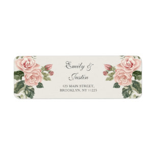 Elegant Watercolor Blush Pink Rose Wedding Address Return Address Label
