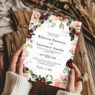 Elegant watercolor blush red wedding invitation 