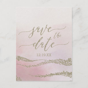 Elegant Watercolor Blush Wedding Save the Date Announcement Postcard