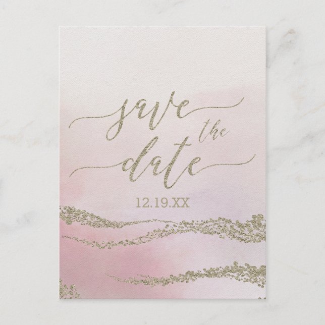 Elegant Watercolor Blush Wedding Save the Date Announcement Postcard (Front)