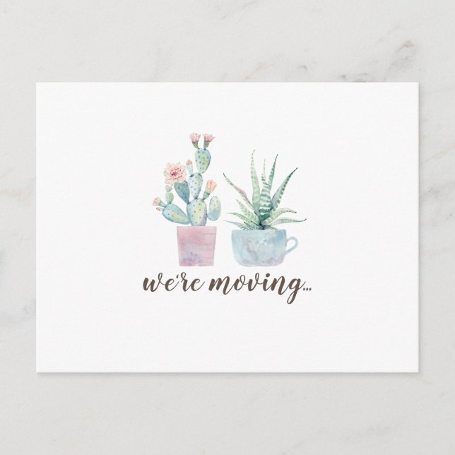 Elegant Watercolor Boho Cactus We're Moving Postcard (Front)