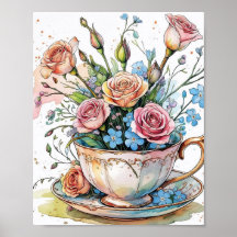 Elegant Watercolor Boho Floral Art Poster