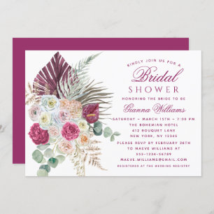 Elegant Watercolor Boho Floral Bridal Shower Invitation