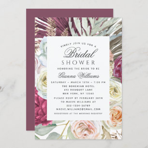 Elegant Watercolor Boho Floral Bridal Shower Invitation