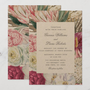 Elegant Watercolor Boho Floral Country Wedding Invitation