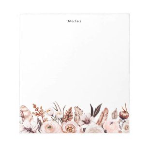 Elegant Watercolor Boho Floral Personalised  Notepad