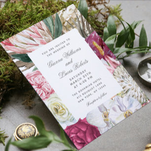 Elegant Watercolor Boho Floral Photo Wedding Invitation