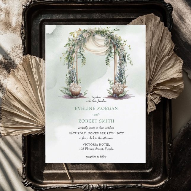 Elegant watercolor boho greenery leafy arch invitation (Elegant watercolor boho greenery leafy arch invitation)