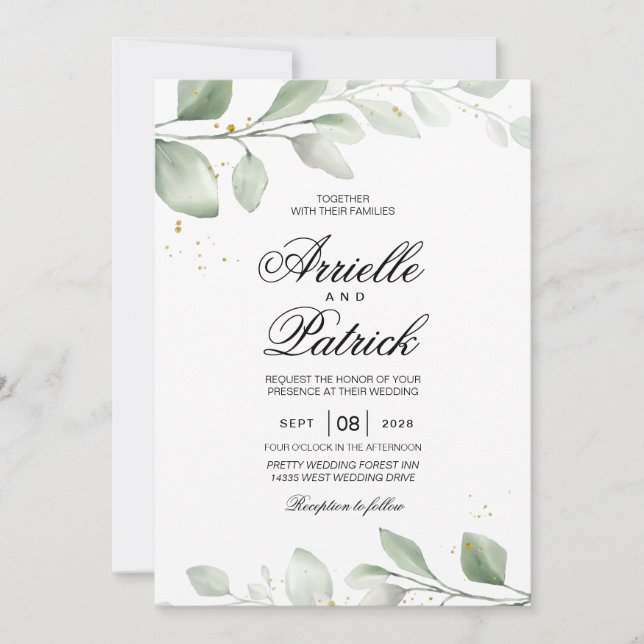 Elegant Watercolor Boho Leaf Invitation (Front)