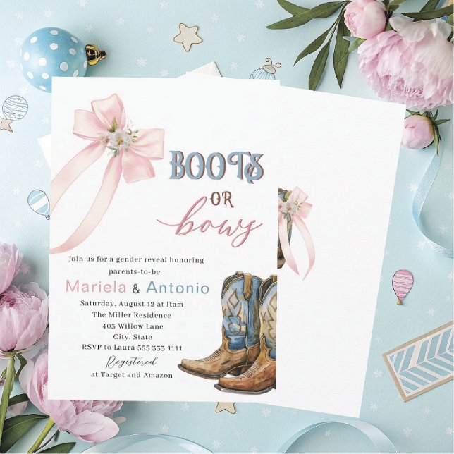 Elegant Watercolor Boots or Bows Baby Shower Invitation (Creator Uploaded)