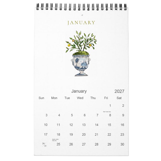 Elegant Watercolor Botanical 2026 Calendar  (Jan 2027)