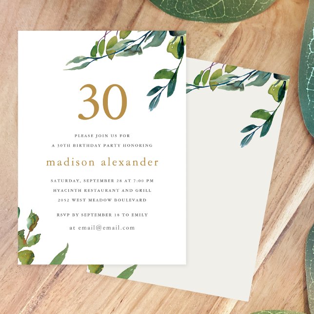 Elegant Watercolor Botanical 30th Birthday Invitation (Creator Uploaded)