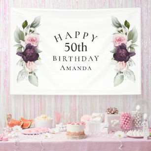 Elegant Watercolor Botanical 50th Birthday Banner